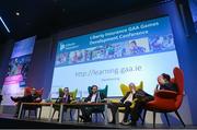 22 January 2016; The discussion panel, from left, Pat Daly, Director of GAA Games and Research, Daragh Sheridan, School of Sport, University of Sterling, John Greene, Sunday Independent, Paudi O'Neill, Chairman, GAA National Hurling Committee, and Professor David Lavallee, University of Stirling, in attendance at the Liberty Insurance GAA Annual Games Development Conference 2016. The theme of the conference was 'The Coach, The Player, The Game: Building Connections'. A range of speakers addressed issues related to the coaching and playing of gaelic games at adult level’. Croke Park, Dublin. Picture credit: Sam Barnes / SPORTSFILE