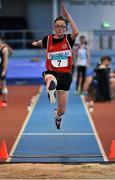 23 January 2016; Jude McCrossan, Lifford A.C., competing in the long jump during the Boys U14 Pentathlon  at the GloHealth Combined National Indoor Championships. AIT International Arena, Athlone, Co. Westmeath. Picture credit: Sam Barnes / SPORTSFILE