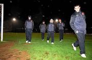 9 November 2009; Cork City players, from left to right, Davin O'Neill, Greg O'Halloran, Danny Murphy, captain Dan Murray and Mark McNulty leave the pitch after being informed that the match was postponed due to a waterlogged pitch. Cork City v Sligo Rovers - Setanta Sports Cup, Turners Cross, Cork. Picture credit: Diarmuid Greene / SPORTSFILE