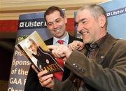 10 November 2009; Nigel Walsh, Regional Commerical Director, Ulster Bank, with Tyrone legend Mickey Harte who took part in an exclusive event where lucky participants spent an evening listening to the maestro’s thoughts on all aspects of GAA and beyond as he launched his book ‘Harte – Presence is the only thing’, in Tyrone. The evening was hosted by the GAA Football All-Ireland sponsors, Ulster Bank, in the Glenavon Hotel and received a great reaction as Harte spent extra time answering questions and signing copies of his book which is available now in bookstores nationwide. Glenavon Hotel, Cookstown, Co. Tyrone. Picture credit: Oliver McVeigh / SPORTSFILE