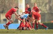 24 January 2016; Andrea Pratichetti, Benetton Treviso, is tackled by Ronan O'Mahony, CJ Stander and Tommy O'Donnell, Munster. European Rugby Champions Cup, Pool 4, Round 6, Benetton Treviso v Munster. Stadio Comunale di Monigo, Treviso, Italy. Picture credit: Diarmuid Greene / SPORTSFILE