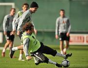 11 November 2009; Republic of Ireland's Stephen Hunt in action against team-mate John O'Shea during squad training ahead of their FIFA 2010 World Cup Qualifying Play-Off 1st leg match against France on Saturday. Gannon Park, Malahide, Dublin. Picture credit: David Maher / SPORTSFILE