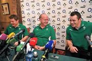 11 November 2009; Ireland head coach Declan Kidney with Brian O'Driscoll, left, and Cian Healy at the team announcement ahead of their Autumn International Guinness Series 2009 match against Australia on Sunday. Ireland rugby squad training, Fitzpatrick's Castle Hotel, Killiney, Co. Dublin. Picture credit: Brian Lawless / SPORTSFILE