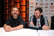 12 November 2009; Andy Lee, right, with his trainer, Joey Gamache, during a press confernece ahead of the Yanjing Fight Night on Saturday. The Jasmine Palace Restaurant, O’Connell Street, Limerick. Picture credit: Diarmuid Greene / SPORTSFILE