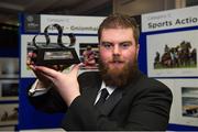 29 January 2016; Sportsfile photographer Stephen McCarthy, from Cahersiveen, Co Kerry, who won 3rd Place Winner; ‘Sports Feature’ with his award after the presentation. The Press Photographers Association of Ireland Awards 2016. Ballsbridge Hotel, Dublin. Picture credit: Ray McManus / SPORTSFILE