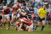 3 February 2016; Bailey Faloon, Crescent College, is tackled by Fintan Coleman, and Billy O'Hora, front, Crescent College. Munster Schools Senior Cup, Quarter-Final, Rockwell College v Crescent College Comprehensive, Clanwilliam RFC, Tipperary. Picture credit: Piaras Ó Mídheach / SPORTSFILE