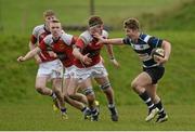 3 February 2016; Jack Lyons, Crescent College, fends off Mike Casey, Rockwell College. Munster Schools Senior Cup, Quarter-Final, Rockwell College v Crescent College Comprehensive, Clanwilliam RFC, Tipperary. Picture credit: Piaras Ó Mídheach / SPORTSFILE