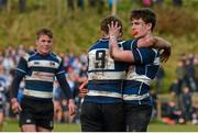 3 February 2016; Mathew Hanly, right, Crescent College, celebrates with Jack Lyons after the game. Munster Schools Senior Cup, Quarter-Final, Rockwell College v Crescent College Comprehensive, Clanwilliam RFC, Tipperary. Picture credit: Piaras Ó Mídheach / SPORTSFILE