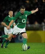 21 November 2009; Jonathan Sexton, Ireland, kicks a penalty against Fiji. Autumn International Guinness Series 2009, Ireland v Fiji, Royal Dublin Society, Ballsbridge, Dublin. Picture credit: Matt Browne / SPORTSFILE