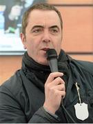 6 February 2016; Actor James Nesbitt speaking on The Winning Line during the Irish Gold Cup Day. Horse Racing from Leopardstown. Leopardstown, Co. Dublin. Picture credit: Brendan Moran / SPORTSFILE