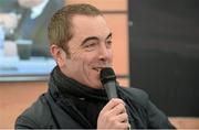 6 February 2016; Actor James Nesbitt speaking on The Winning Line during the Irish Gold Cup Day. Horse Racing from Leopardstown. Leopardstown, Co. Dublin. Picture credit: Brendan Moran / SPORTSFILE