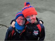 7 February 2016; Abbeyknockmoy supporters Shane, aged six, and his brother Colm Treacy, aged eight, on their way to the game. AIB GAA Hurling All-Ireland Intermediate Club Championship Final, Abbeyknockmoy v Bennettsbridge. Croke Park, Dublin. Picture credit: Ray McManus / SPORTSFILE