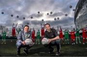 9 February 2016; Former Republic of Ireland International Jason McAteer, current Republic of Ireland women's star Aine O’Gorman and SPAR National Sales Director, Colin Donnelly, were on hand to help launch the 2016 SPAR FAI Primary School 5s Programme. The fun five-a-side schools competition is open to boys and girls from 4th, 5th and 6th class. County blitzes will begin at the end of February and the winners will then progress to regional, provincial and the prestigious national finals which will be held in the Aviva Stadium on May 11th. For further information or to register your school please see www.spar.ie or www.faischools.ie. In attendance at the launch was Jason McAteer and Aine O'Gorman with children from schools, St. Bernadette's Quarryvale, Clondalkin, and St Patrick's BNS, Ringsend, Dublin. Lansdowne Astro Pitch, Lansdowne Rd, Dublin 4. Picture credit: David Maher / SPORTSFILE