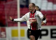 6 April 2001; Dave Hill of Bohemians celebrates after scoring his side's first goal during the Eircom League Premier Division match between Shelbourne and Bohemians at Tolka Park in Dublin. Photo by David Maher/Sportsfile