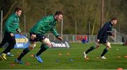 11 February 2016; Ireland's Donnacha Ryan, Paddy Jackson, left, and Jamie Heaslip, right, in action during squad training. Carton House, Maynooth, Co. Kildare. Picture credit: Brendan Moran / SPORTSFILE