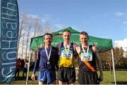 14 February 2016; Senior Men's 10000m medallists, from left, Gary Thornton, Galway, Sean Hehir, Rathfarnham W.S.A.F. A.C., and Brian McMahon, Clonliffe Harriers. GloHealth Inter County Cross Country Championships. Palace Grounds, Tuam, Galway. Picture credit: Sam Barnes / SPORTSFILE