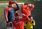 6 January 2010; Munster players, from left to right, Paul O'Connell, Denis Hurley, Denis Fogarty and Tomas O'Leary shield their eyes from the sun during squad training ahead of their Celtic League match against Llanelli Scarlets on Sunday next. University of Limerick, Limerick. Picture credit: Diarmuid Greene / SPORTSFILE