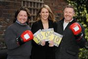 11 January 2010; A galaxy of stars came together in the Burlington Hotel, Dublin, this morning to launch the Great Ireland Run 2010 which takes place on Sunday 18th April in the Phoenix Park, Dublin. Pictured at the launch are, from left, Ireland and Leinster rugby great Shane Byrne, RTE Sports reporter Evanne Ni Chuilinn and former world boxing champion Steve Collins. The Burlington Hotel, Dublin. Picture credit: Pat Murphy / SPORTSFILE