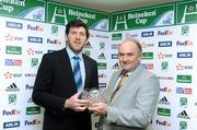 16 January 2010; Leinster's Shane Horgan is presented with his Heineken 75th Cap by  Pat Maher, National Sponsorship and Events Manager, Heineken Ireland. Heineken Cup, Pool 6, Round 5, Leinster v Brive, RDS, Ballsbridge, Dublin. Picture credit: Stephen McCarthy / SPORTSFILE