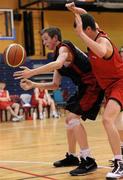 27 January 2010; Seamus Hickey, St. Eunans, Letterkenny, in action against John Chubb, Chanel College, Dublin. All-Ireland School Cup Finals 2010 - U19 Boys B Final, St. Eunans, Letterkenny v Chanel College, Dublin, National Basketball Arena, Tallaght, Dublin. Picture credit: Brian Lawless / SPORTSFILE