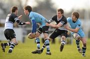 1 February 2010; Cormac Diamond and Dave Egan, right, St Michael's, in action against Cormac Meylor, left, and Gary Burns, Newbridge College. Leinster Schools Senior Cup First Round, St Michael's v Newbridge College, Lakelands Park, Terenure, Dublin. Photo by Sportsfile