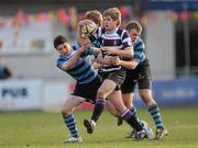 2 February 2010; Niall Thornton, Terenure College, in action against Rian O'Loughlin, left, and Jody Crosbie, St Gerard's College. Leinster Schools Senior Cup 1st Round, St Gerard's College v Terenure College, Donnybrook Stadium, Dublin. Picture credit: Pat Murphy / SPORTSFILE