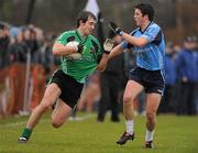 3 February 2010; Charlie Kielt, QUB, in action against Tomas McCann, UUJ. Ulster Bank Sigerson Cup, Round 2, Queen's University Belfast v University of Ulster Jordanstown, The Dub, Queen's University, Belfast, Co. Antrim. Picture credit: Oliver McVeigh / SPORTSFILE *** Local Caption ***