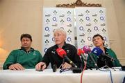 4 February 2010; Ireland team manager Paul McNaughton, centre, with defence coach Les Kiss and forward's coach Gert Small, left, during a squad press conference ahead of their opening RBS Six Nations Rugby Championship game against Italy on Saturday. The Shelbourne Hotel, St Stephen's Green, Dublin. Picture credit: Brian Lawless / SPORTSFILE