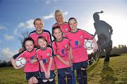 5 February 2010; The FAI and Aviva launched the Aviva Soccer Sister’s Easter Camps 2010 at FAI Headquarters, the Camps will take place from March 29th to April 1st. At the launch are Women's Ireland Internationals Aine O'Gorman, left, and Stephanie Roche with, from left, Emma Kearney, age 7, Natasha Gilshenan, age 8, Jodi Tynan, age 9, and Lyndsey Kearney, age 11. FAI Headquarters, Abbotstown, Dublin. Picture credit: Brian Lawless / SPORTSFILE