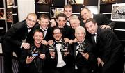 5 February 2010; 'Team Sportsfile' - back row, left to right, Pat Murphy, Paul Mohan, Matt Browne, Stephen Mccarthy, Oliver McVeigh, Diarmuid Greene and Brendan Moran. Front row David Maher, 2nd prize Sports Feature, Brian Lawless, 3rd Prize Individual Study and 2nd Prize Picture Story and Ray McManus winner of the Special Award for Humour, at the AIB Photojournalism Awards 2009. Burlington Hotel, Dublin. Picture credit: Diarmuid Greene / SPORTSFILE