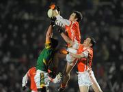 6 February 2010; David Bray, Meath, in action against Brendan Donaghy and Andy Mallon, right, Armagh. Allianz GAA Football National League, Division 2, Round 1, Meath v Armagh, Pairc Tailteann, Navan, Co. Meath. Picture credit: Pat Murphy / SPORTSFILE