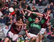 16 April 2001; Martin Cronin of Nemo Rangers contests a high ball with Johnny Leonard, left, and Liam Moffatt of Crossmolina during the AIB All-Ireland Senior Club Football Championship Final match between Crossmolina and Nemo Rangers at Croke Park in Dublin. Photo by Damien Eagers/Sportsfile