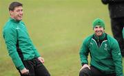 9 February 2010; Ireland out-half Ronan O'Gara, left, and full back Rob Kearney during squad training ahead of their RBS Six Nations Rugby Championship match against France on Saturday. RDS, Ballsbridge, Dublin. Picture credit: Brendan Moran / SPORTSFILE