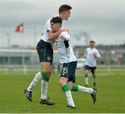 3 March 2016; Republic of Ireland's Dara O'Shea, left, celebrates after scoring his side's equalising goal with team-mate Aidan Keena. U17 International Friendly, Republic of Ireland v Switzerland. RSC, Waterford. Picture credit: Matt Browne / SPORTSFILE