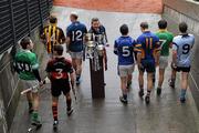 11 February 2010; Pictured in advance of the AIB GAA Junior and Intermediate Club Championship Finals on Saturday 13th and Sunday 14th February in Croke Park are Billy Finn, AIB General Manager, centre, with players, from left to right, Brendan Hennessy, Blackrock, Limerick, Ryan O’Neill, Naomh Colum Cille, Tyrone, Eoin Guinan, St. Lachtain’s, Kilkenny, Johnny Flynn, St. Galls, Antrim, Damien Gallagher, Kiltimagh, Mayo, Niall O’Mahony, Spa, Kerry, Adrian Finn, Castlegregory, Kerry, and Barry Hughes, Cookstown Fr. Rocks, Tyrone. Croke Park, Dublin. Picture credit: Pat Murphy / SPORTSFILE