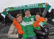 13 February 2010; Ireland supporters Peter Collins, from Dublin 4, with his sister in-law Barbarra Collins, Bray, Co. Wicklow, left, and wife Denise Kinsella, Dublin 4, at the stadium ahead of the game. RBS Six Nations Rugby Championship, France v Ireland, Stade de France, Saint Denis, Paris, France. Picture credit: Brian Lawless / SPORTSFILE