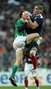 13 February 2010; Imanol Harinordoquy, France, collects a garryowen from Tommy Bowe, Ireland. RBS Six Nations Rugby Championship, France v Ireland, Stade de France, Saint Denis, Paris, France. Picture credit: Brendan Moran / SPORTSFILE