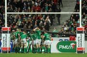 13 February 2010; Ireland players regroup after France score their first try. RBS Six Nations Rugby Championship, France v Ireland, Stade de France, Saint Denis, Paris, France. Picture credit: Brian Lawless / SPORTSFILE