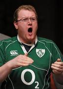 13 February 2010; James Murphy, from Longwood, Co. Meath, reacts in the Odeon Bar, Dublin, at an exclusive RBS 6 Nations screening of Ireland’s match against the French. Championship sponsor Ulster Bank teamed up with Newstalk 106-108 FM to bring a unique match experience to those who could not travel to the France match. Lucky guests who gained a ticket for the event experienced a live screening of the game at the Odeon which included live links to the Newstalk studio and Stade de France. Newstalk presenters were joined by a host of special guests and pundits on the day. The Odeon Bar & Grill, Harcourt Street, Dublin. Picture credit: Stephen McCarthy / SPORTSFILE