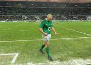13 February 2010; A dejected Keith Earls, Ireland, leaves the pitch after the final whistle. RBS Six Nations Rugby Championship, France v Ireland, Stade de France, Saint Denis, Paris, France. Picture credit: Brendan Moran / SPORTSFILE