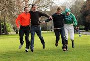 15 February 2010; At the Launch of the Jockey Olympics in aid of the GOAL Haiti Appeal are Jockey Barry Geraghty with Hector O'hEochagain, 2nd from right, Gerry Loftus, left, and Tom Ryan, manager Naas Racecourse. Launch of the Jockey Olympics in aid of the GOAL Haiti Appeal, St. Stephen’s Green, Dublin. Photo by Sportsfile