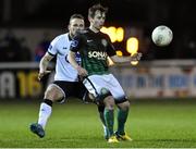 5 March 2016; Karl Moore, Bray Wanderers, in action against Paddy Barrett, Dundalk. SSE Airtricity League Premier Division, Bray Wanderers v Dundalk, Carlisle Grounds, Bray, Co. Wicklow. Picture credit: Matt Browne / SPORTSFILE