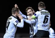 5 March 2016;  Ronan Finn, Dundalk, is congratulated by team-mate Dane Massey and Stephen O'Donnell after he scored the 3rd goal against Bray Wanderers. SSE Airtricity League Premier Division, Bray Wanderers v Dundalk, Carlisle Grounds, Bray, Co. Wicklow. Picture credit: Matt Browne / SPORTSFILE