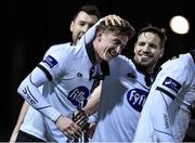 5 March 2016;  Ronan Finn, Dundalk, is congratulated by team-mate Darren Meenan after he scored the 3rd goal against Bray Wanderers. SSE Airtricity League Premier Division, Bray Wanderers v Dundalk, Carlisle Grounds, Bray, Co. Wicklow. Picture credit: Matt Browne / SPORTSFILE