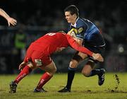 20 February 2010; Jonathan Sexton, Leinster, is tackled by Rhys Priestland, Scarlets. Celtic League, Leinster v Scarlets. RDS, Dublin. Picture credit: Stephen McCarthy / SPORTSFILE