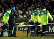 20 February 2010; An injured Sean O'Brien, Leinster, is taken from the pitch. Celtic League, Leinster v Scarlets. RDS, Dublin. Picture credit: Stephen McMahon / SPORTSFILE