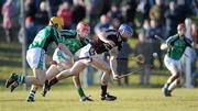 21 February 2010; Cyril Donnellan, Galway, in action against Paul Browne, left, and Andrew Brennan, Limerick. Allianz GAA Hurling National League, Division 1 Round 1, Limerick v Galway, John Fitzgerald Park, Kilmallock, Co. Limerick. Picture credit: Brendan Moran / SPORTSFILE