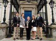 8 March 2016; Lord Mayor of Dublin Críona Ní Dhálaigh presided over the 2016 Colours Coin Toss ahead of the Dublin University Boat Races that will take place on Saturday the 12th of March. First race will take place at 12:00 for the novice women, 12:30 for the novice men, 13:00 for the senior women and finally 13:30 for the senior men. All races will see University College Dublin and Trinity College Dublin start at O Connell Bridge and finish at James Gate. Pictured are Lord Mayor of Dublin Críona Ní Dhálaigh, with from left, David Butler, captain of  Trinity College Boat Club, Jane O'SullEvan, captain of Trinity College Ladies Boat Club, Aiofe O'Riordan, captain of UCD Ladies Boat Club, and Samuel Toland, captain of UCD Boat Club. Mansion House, Dublin. Picture credit: Sam Barnes / SPORTSFILE