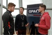 8 March 2016; Seamus Hickey, GPA Chairman and Limerick hurler, centre, along with Cathal McShane, Tyrone footballer, left, and  Killian Clarke, Cavan footballer, in attendance at the GPA Students Redefined Workshops in Belfast. The GPA is hosting the workshops for student county players nationwide with over 350 students attending gatherings in Cork, Galway, Limerick, Belfast and Dublin. Titanic Belfast, Belfast, Co. Antrim. Picture credit: Oliver McVeigh / SPORTSFILE