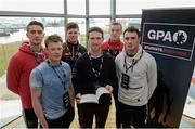 8 March 2016; Seamus Hickey, GPA Chairman and Limerick hurler, centre, along with Killian Clarke, Cavan, Ryan McAnespie, Monaghan, Cathal McShane, Tyrone, Che Cullen, Fermanagh, and Stephen Sheridan, Armagh, in attendance at the GPA Students Redefined Workshops in Belfast. The GPA is hosting the workshops for student county players nationwide with over 350 students attending gatherings in Cork, Galway, Limerick, Belfast and Dublin. Titanic Belfast, Belfast, Co. Antrim. Picture credit: Oliver McVeigh / SPORTSFILE